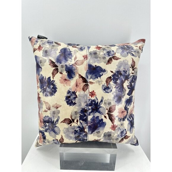 Garuglieri Firenze Blue & Pink Flowers Throw Leather Pillow 20”x19.5” Made Italy